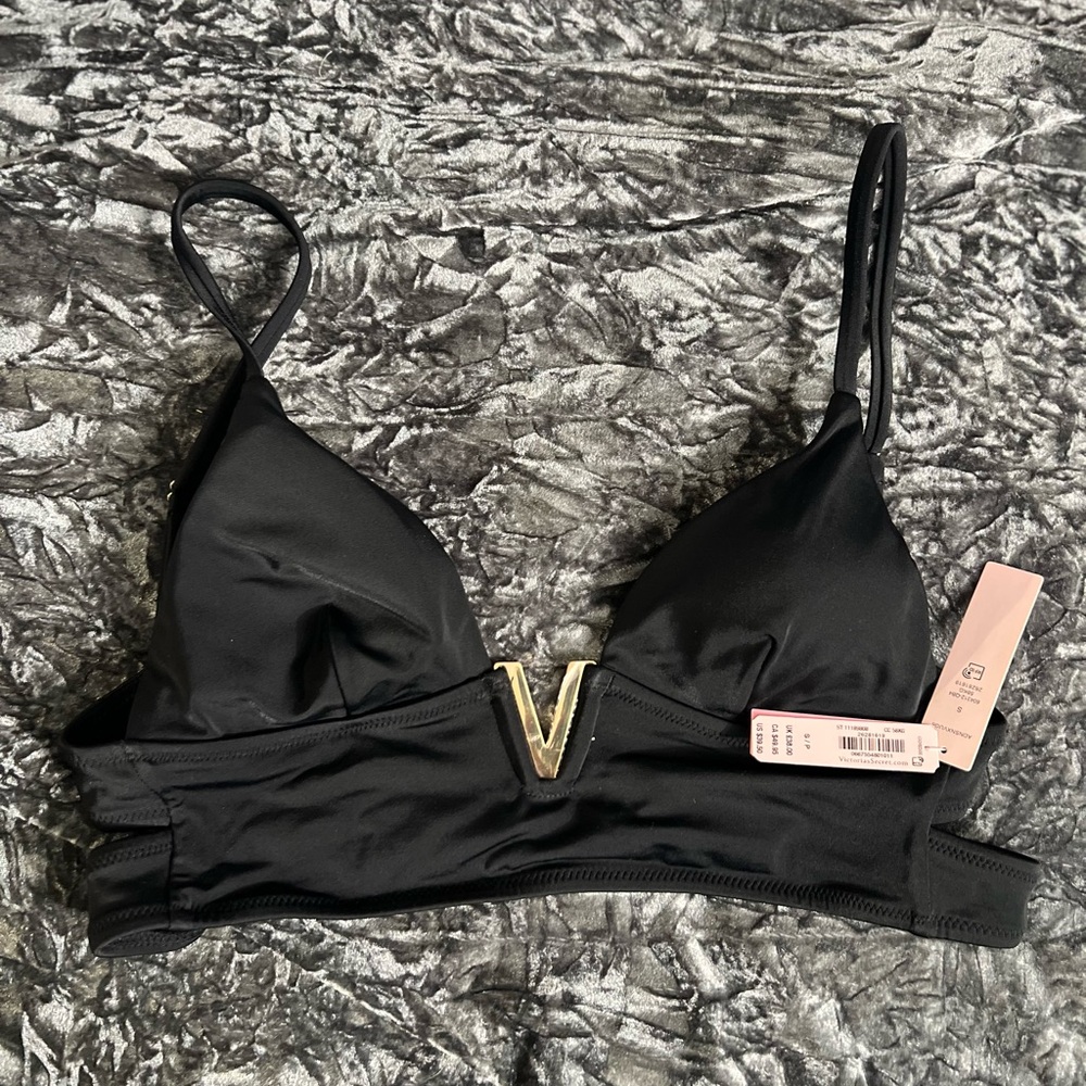NEW Victoria Secret Swim Black Halter Bikini Top, Small